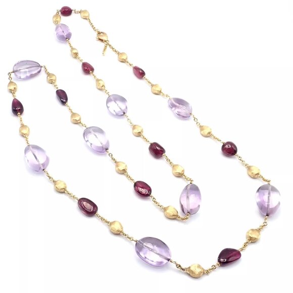 Authentic! Marco Bicego 18k Yellow Gold Amethyst Rhodolite Garnet 31" Necklace - Picture 5 of 9